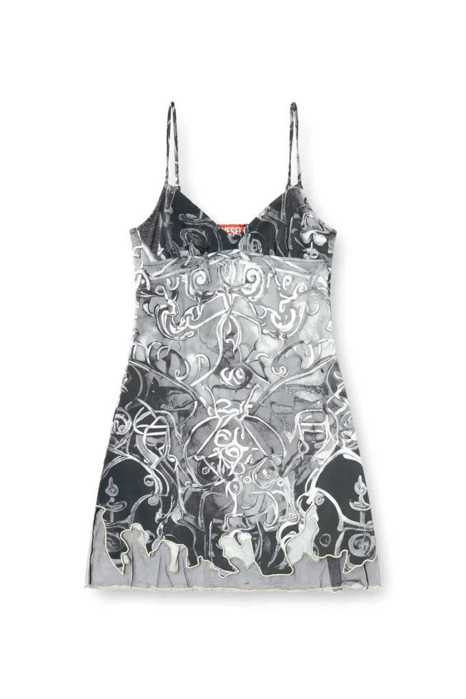 Abito mini in nylon con intarsio e stampa araldica