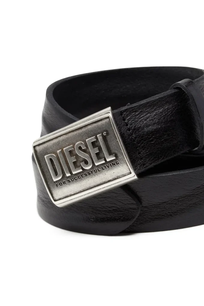 b-metal biscotto Cintura in pelle 4 cm con placca logo