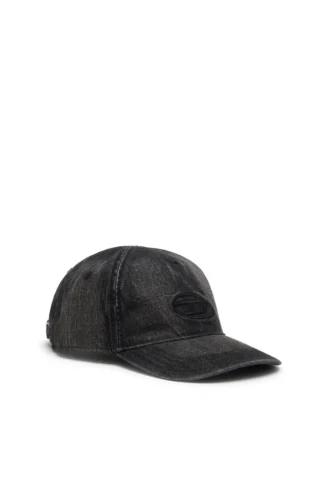 c-enic Cappellino in denim con dettagli sfrangiati e logo ricamato
