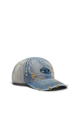 c-enic Cappellino in denim con dettagli sfrangiati e logo ricamato