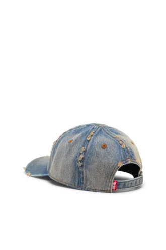 c-enic Cappellino in denim con dettagli sfrangiati e logo ricamato