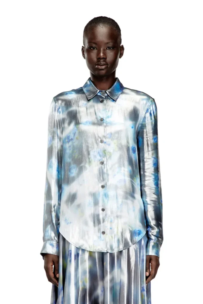 c-ronor-s2 Camicia metallizzata con stampa di rose sfocate c-ronor-s2 Camicia metallizzata con stampa di rose sfocate