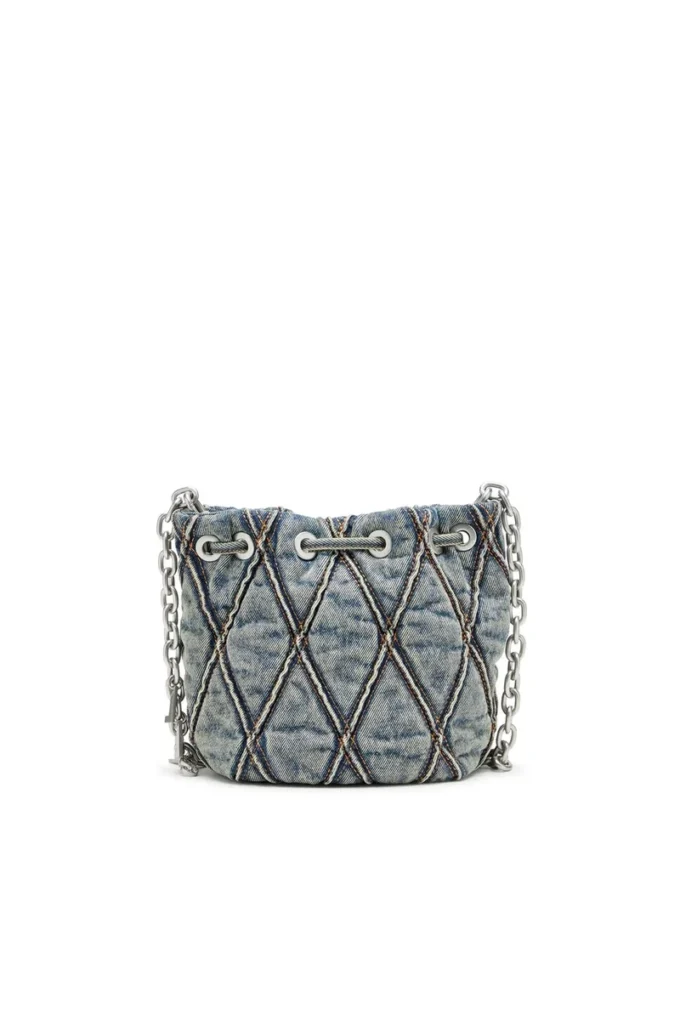 charm-d bucket s Borsa a secchiello Charm-D S-Mini in denim trapuntato argyle