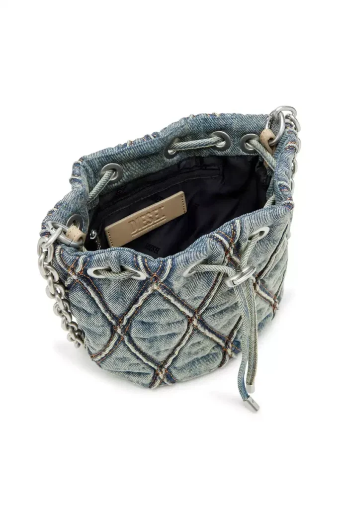 charm-d bucket s Borsa a secchiello Charm-D S-Mini in denim trapuntato argyle