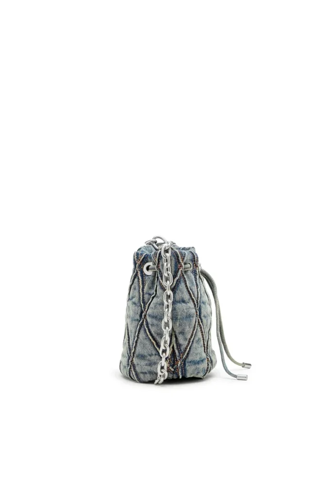 charm-d bucket s Borsa a secchiello Charm-D S-Mini in denim trapuntato argyle