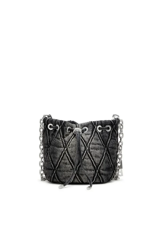 charm-d bucket s Borsa a secchiello Charm-D S-Mini in denim trapuntato trattato