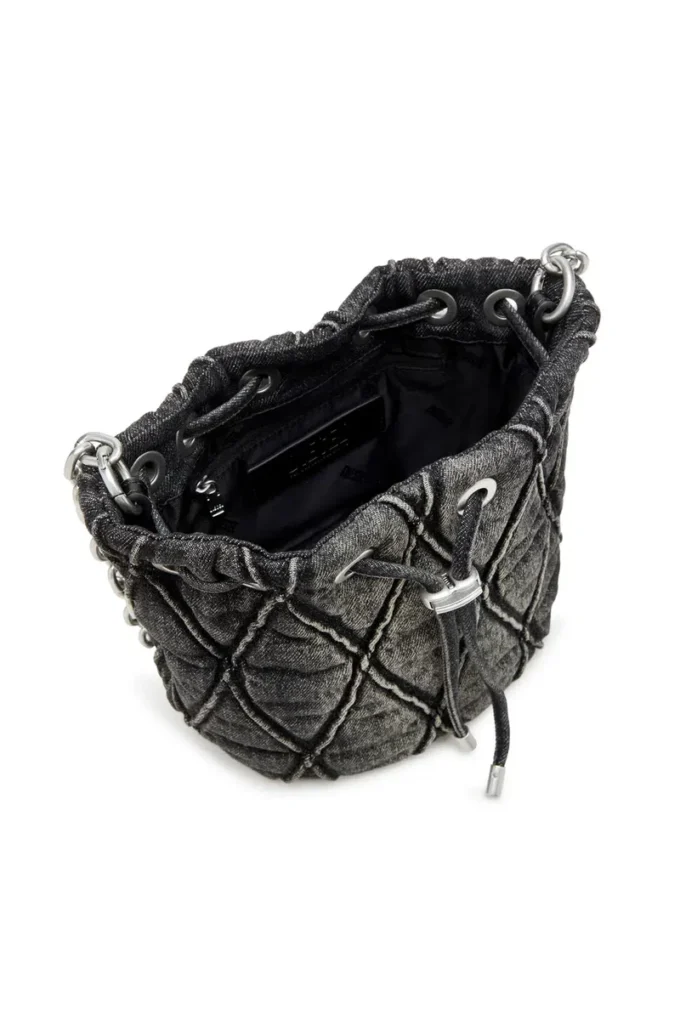 charm-d bucket s Borsa a secchiello Charm-D S-Mini in denim trapuntato trattato