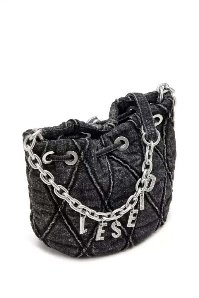 charm-d bucket s Borsa a secchiello Charm-D S-Mini in denim trapuntato trattato