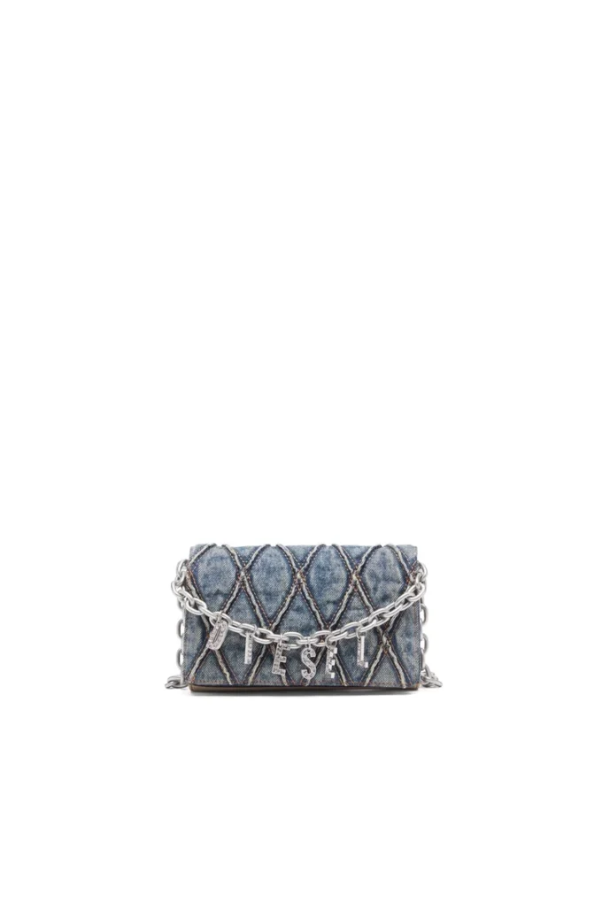 Charm-D cinturino per portafoglio Portafoglio in denim trapuntato argyle Charm-D cinturino per portafoglio Portafoglio in denim trapuntato argyle