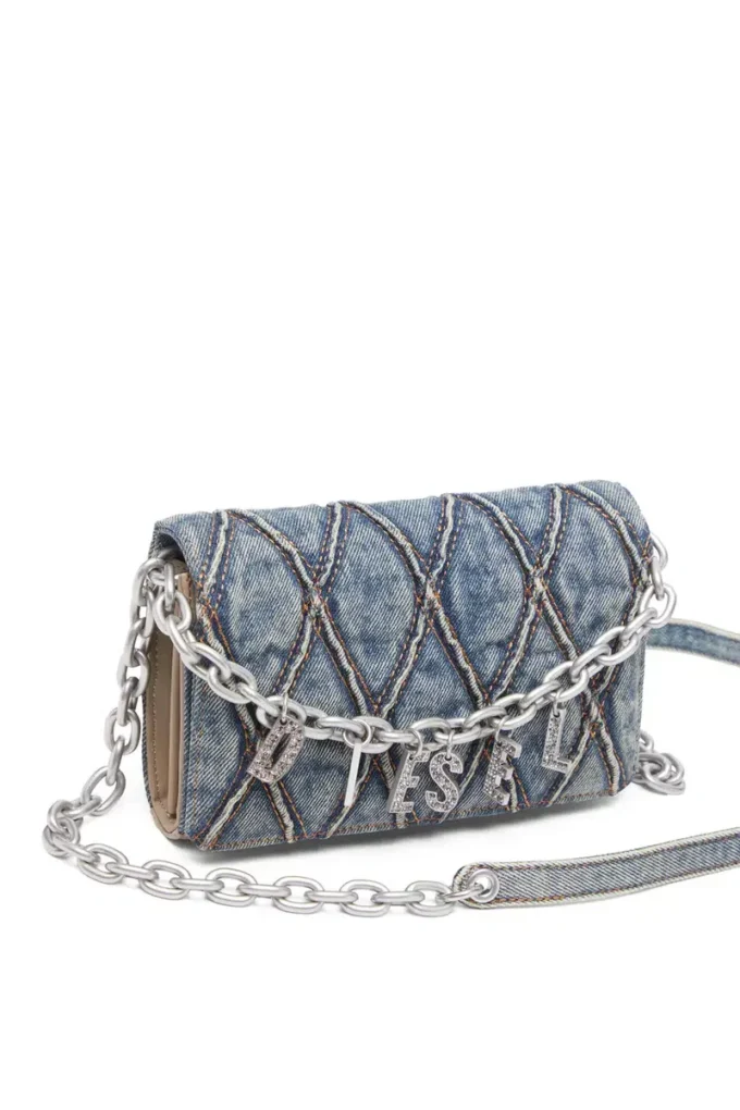 Charm-D cinturino per portafoglio Portafoglio in denim trapuntato argyle Charm-D cinturino per portafoglio Portafoglio in denim trapuntato argyle