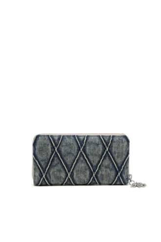 Charm-D continental zip l Portafoglio con zip in denim trapuntato Argyle