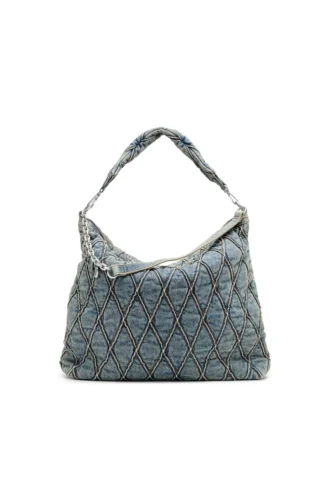 charm-d hobo Borsa hobo Charm-D-Large in denim trapuntato con motivo argyle