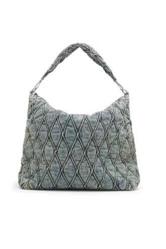charm-d hobo Borsa hobo Charm-D-Large in denim trapuntato con motivo argyle