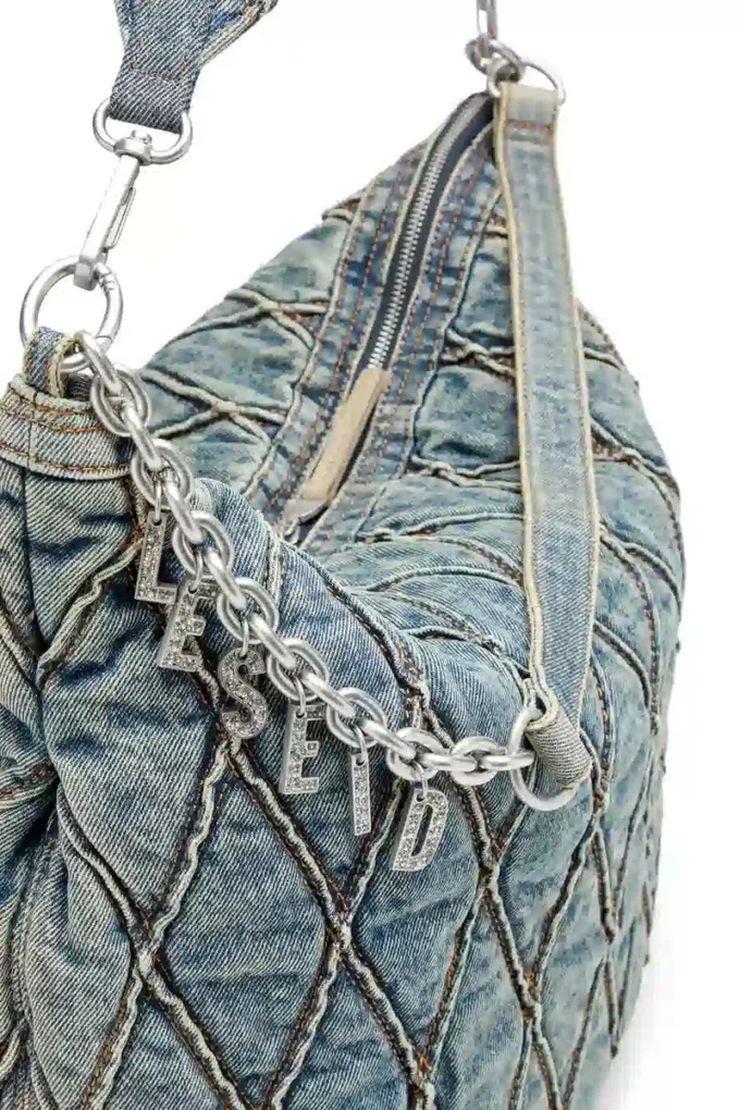 charm-d hobo Borsa hobo Charm-D-Large in denim trapuntato con motivo argyle charm-d hobo Borsa hobo Charm-D-Large in denim trapuntato con motivo argyle