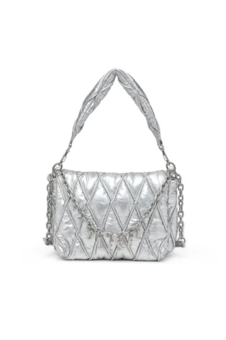 charm-d shoulder m Borsa a tracolla Charm-D M in nylon metallizzato trapuntato