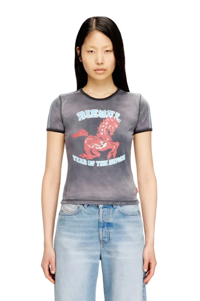 cl-t-uncutie-horse T-shirt in cotone elasticizzato con stampa grafica di cavallo cl-t-uncutie-horse T-shirt in cotone elasticizzato con stampa grafica di cavallo
