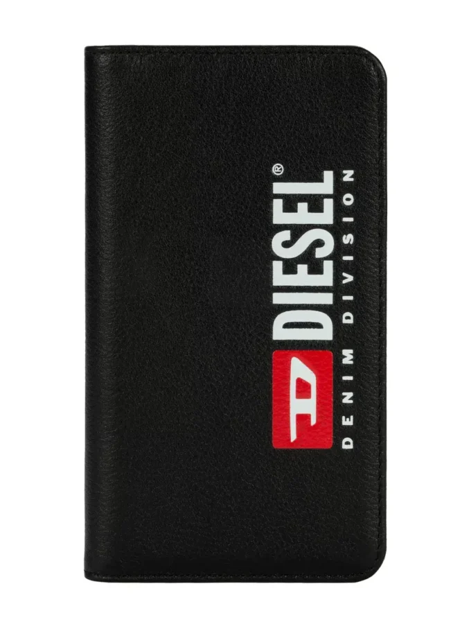 Custodia folio 2 in 1 Diesel per iPhone XS e iPhone X Custodia in pelle nera con logo stampato e impresso, iPhone XS e X