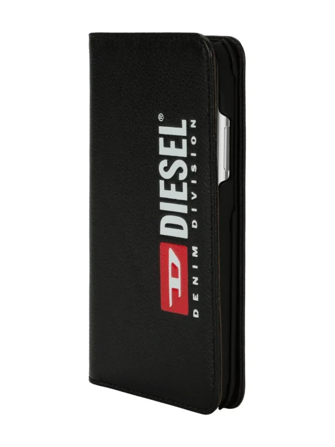Custodia folio 2 in 1 Diesel per iPhone XS e iPhone X Custodia in pelle nera con logo stampato e impresso, iPhone XS e X