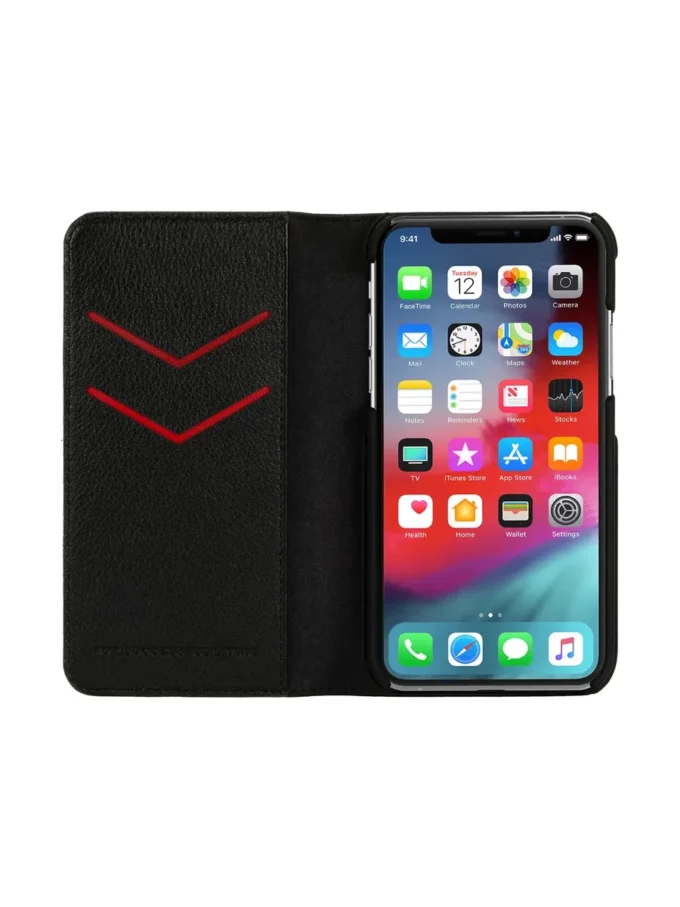 Custodia folio 2 in 1 Diesel per iPhone XS e iPhone X Custodia in pelle nera con logo stampato e impresso, iPhone XS e X