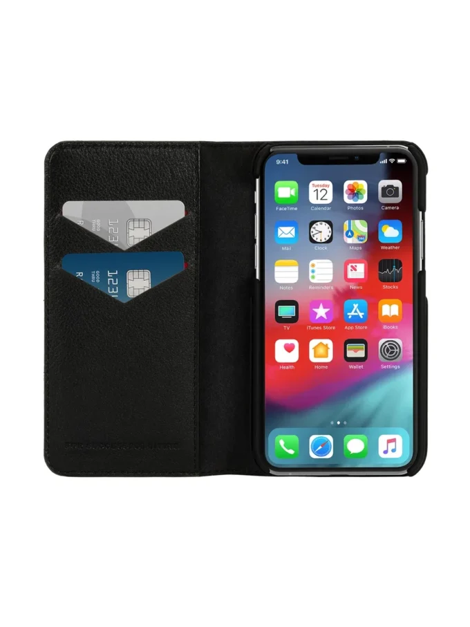 Custodia folio 2 in 1 Diesel per iPhone XS e iPhone X Custodia in pelle nera con logo stampato e impresso, iPhone XS e X
