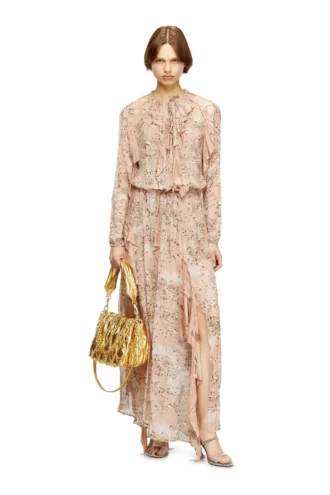 d-azzling-r1 Abito lungo con volant in chiffon mimetico