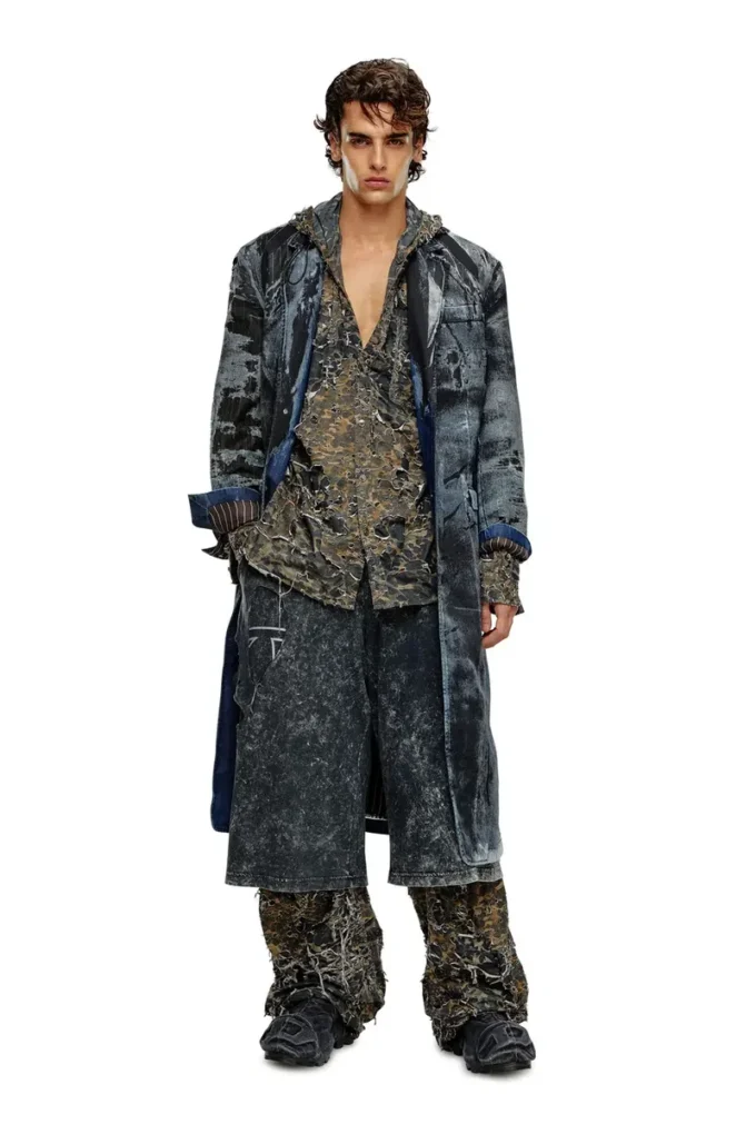d-bla-long-dev-fse Cappotto in denim devoré gessato