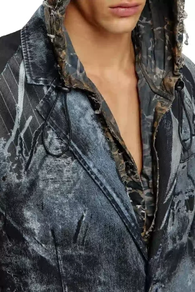 d-bla-long-dev-fse Cappotto in denim devoré gessato