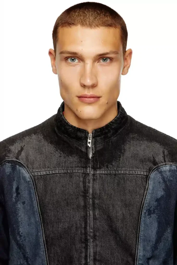 d-blenk-s Giacca stile biker in denim bicolore