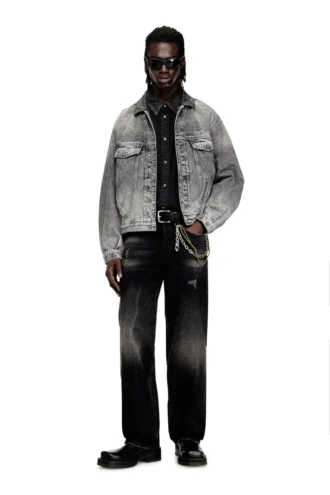 d-denver-s Giacca trucker in denim con rifiniture in pelle tono su tono