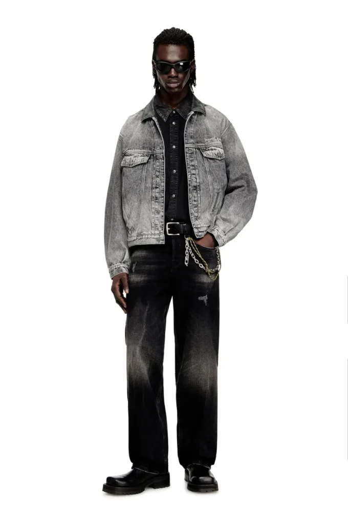 d-denver-s Giacca trucker in denim con rifiniture in pelle tono su tono d-denver-s Giacca trucker in denim con rifiniture in pelle tono su tono