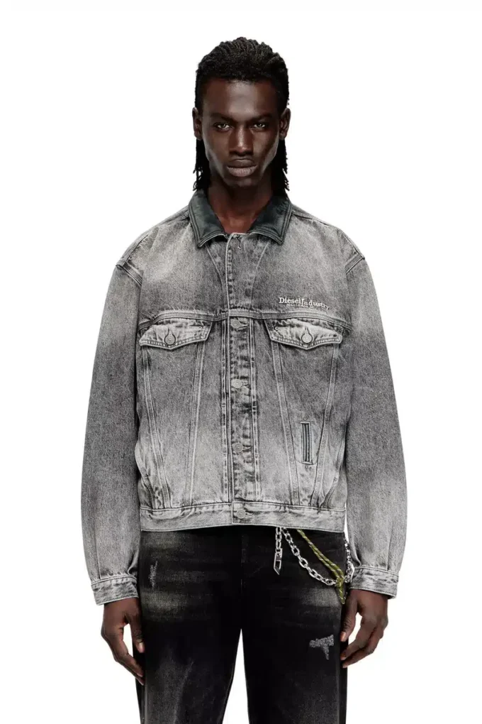 d-denver-s Giacca trucker in denim con rifiniture in pelle tono su tono d-denver-s Giacca trucker in denim con rifiniture in pelle tono su tono