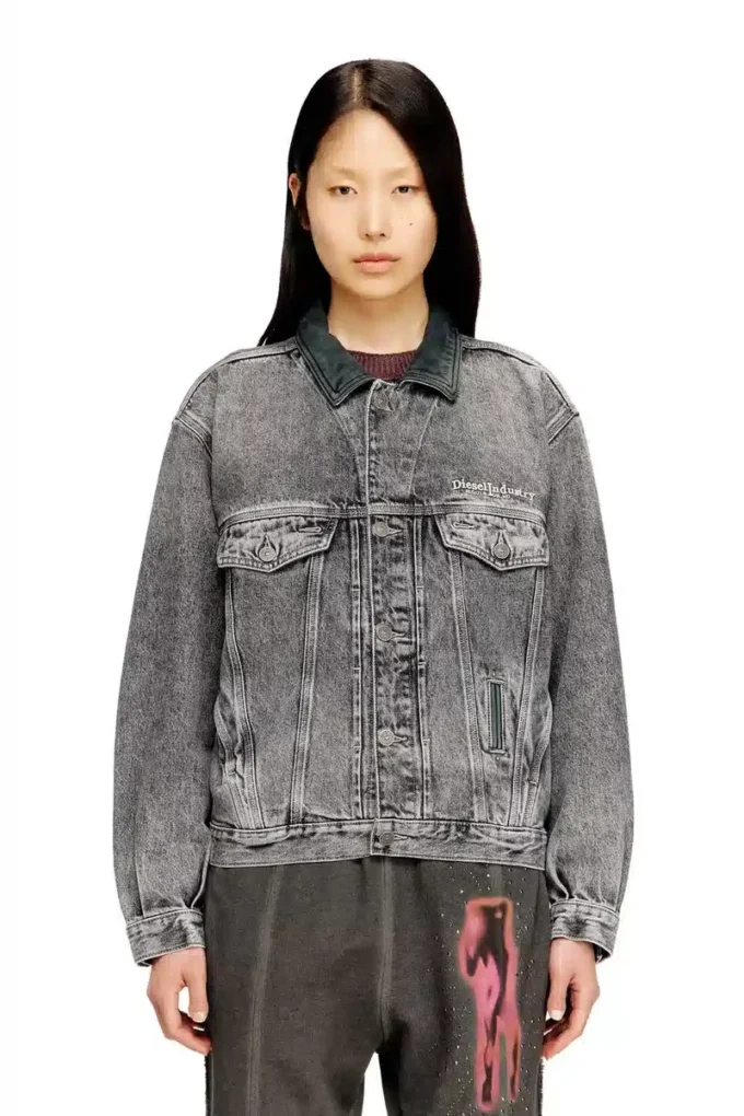 d-denver-s Giacca trucker in denim con rifiniture in pelle tono su tono d-denver-s Giacca trucker in denim con rifiniture in pelle tono su tono