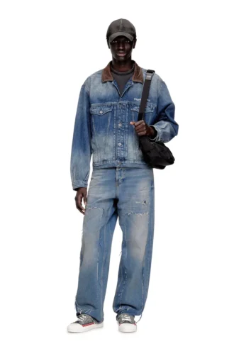 d-denver-s1 Giacca trucker in denim con rifiniture in pelle a contrasto