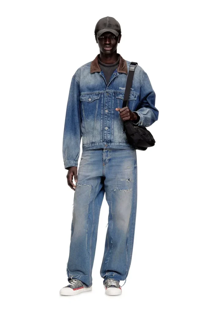 d-denver-s1 Giacca trucker in denim con rifiniture in pelle a contrasto d-denver-s1 Giacca trucker in denim con rifiniture in pelle a contrasto