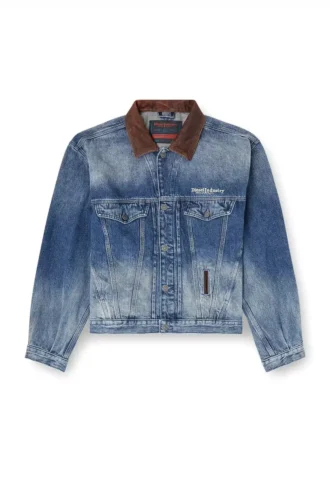 d-denver-s1 Giacca trucker in denim con rifiniture in pelle a contrasto