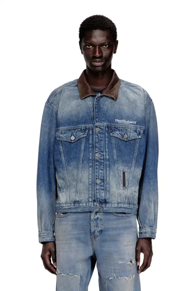 d-denver-s1 Giacca trucker in denim con rifiniture in pelle a contrasto d-denver-s1 Giacca trucker in denim con rifiniture in pelle a contrasto