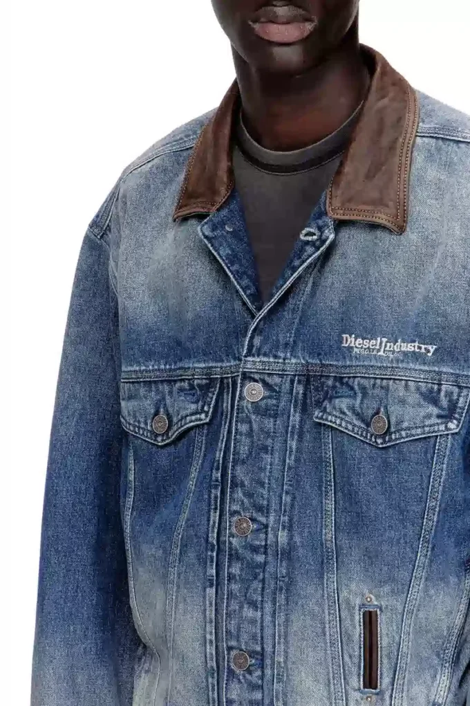 d-denver-s1 Giacca trucker in denim con rifiniture in pelle a contrasto d-denver-s1 Giacca trucker in denim con rifiniture in pelle a contrasto