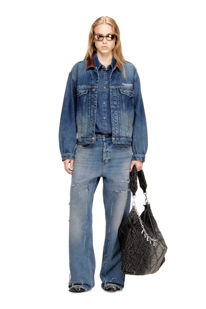 d-denver-s1 Giacca trucker in denim con rifiniture in pelle a contrasto d-denver-s1 Giacca trucker in denim con rifiniture in pelle a contrasto