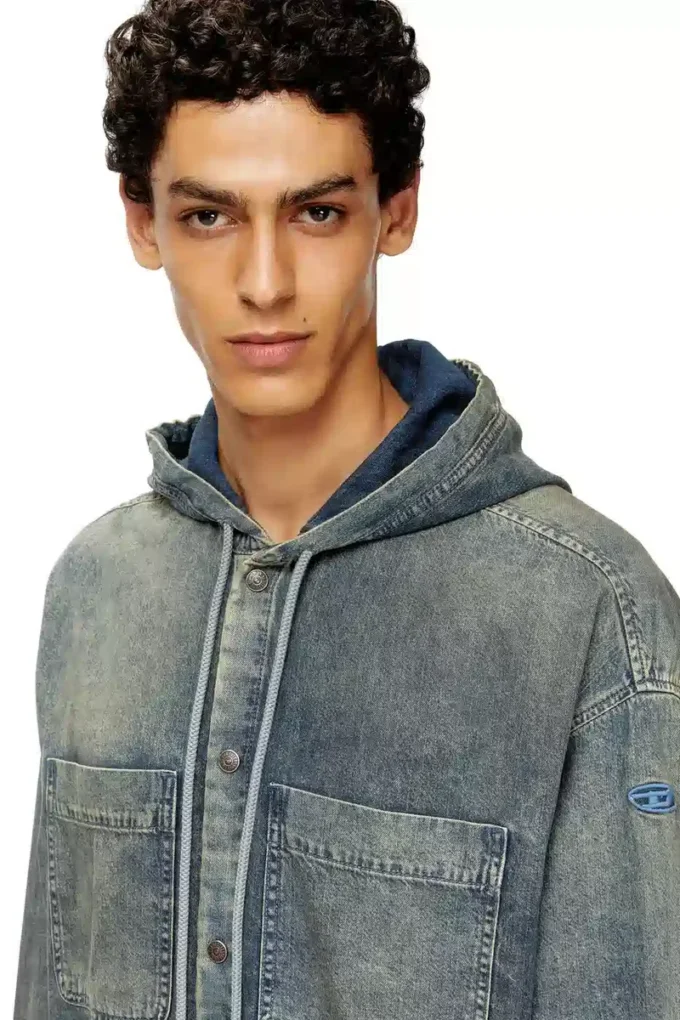 d-dewny-hood-s2 Soprabito in denim marmorizzato rivestito d-dewny-hood-s2 Soprabito in denim marmorizzato rivestito