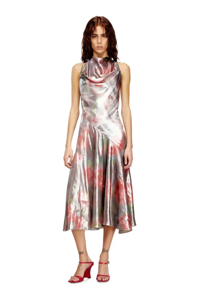 d-ebra Abito midi metallizzato con stampa di rose d-ebra Abito midi metallizzato con stampa di rose