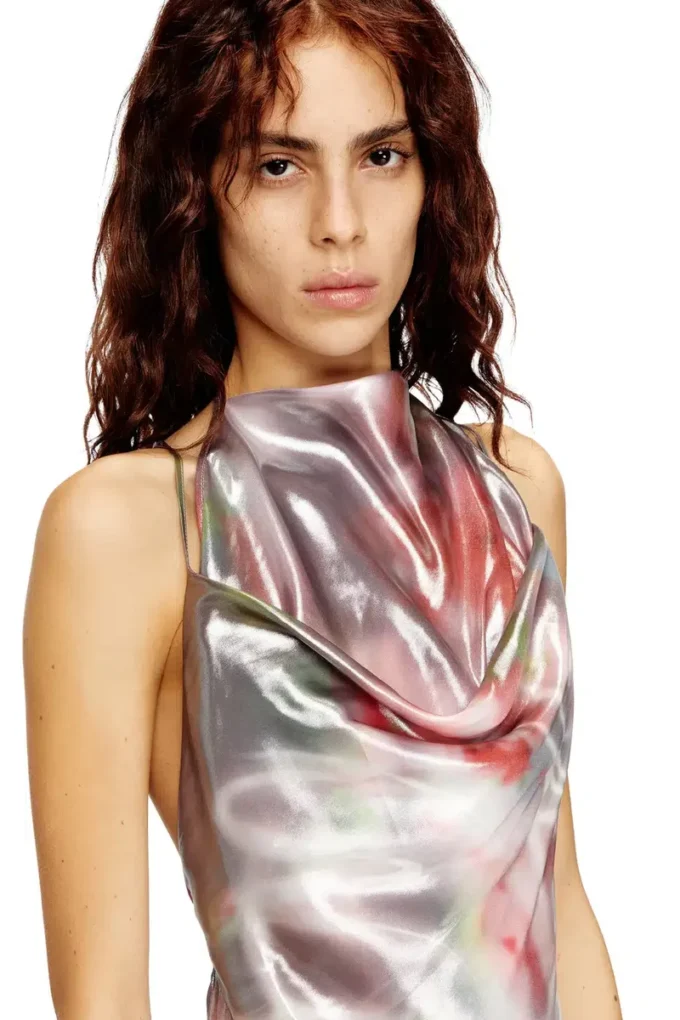 d-ebra Abito midi metallizzato con stampa di rose d-ebra Abito midi metallizzato con stampa di rose
