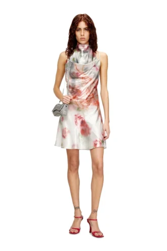 d-ebra-short Abito corto metallizzato con stampa rose sfumata