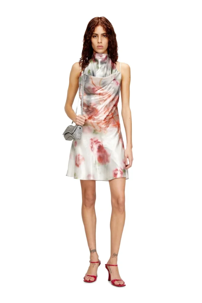 d-ebra-short Abito corto metallizzato con stampa rose sfumata d-ebra-short Abito corto metallizzato con stampa rose sfumata
