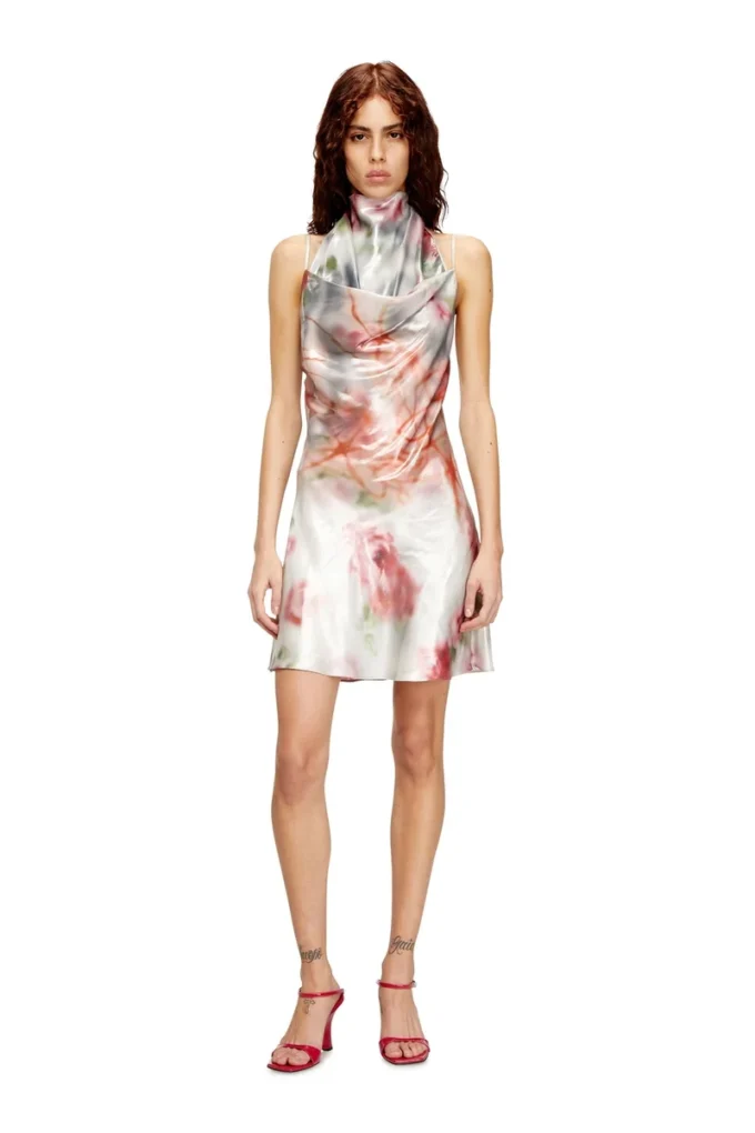 d-ebra-short Abito corto metallizzato con stampa rose sfumata d-ebra-short Abito corto metallizzato con stampa rose sfumata