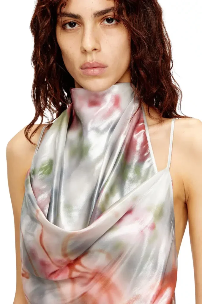 d-ebra-short Abito corto metallizzato con stampa rose sfumata d-ebra-short Abito corto metallizzato con stampa rose sfumata