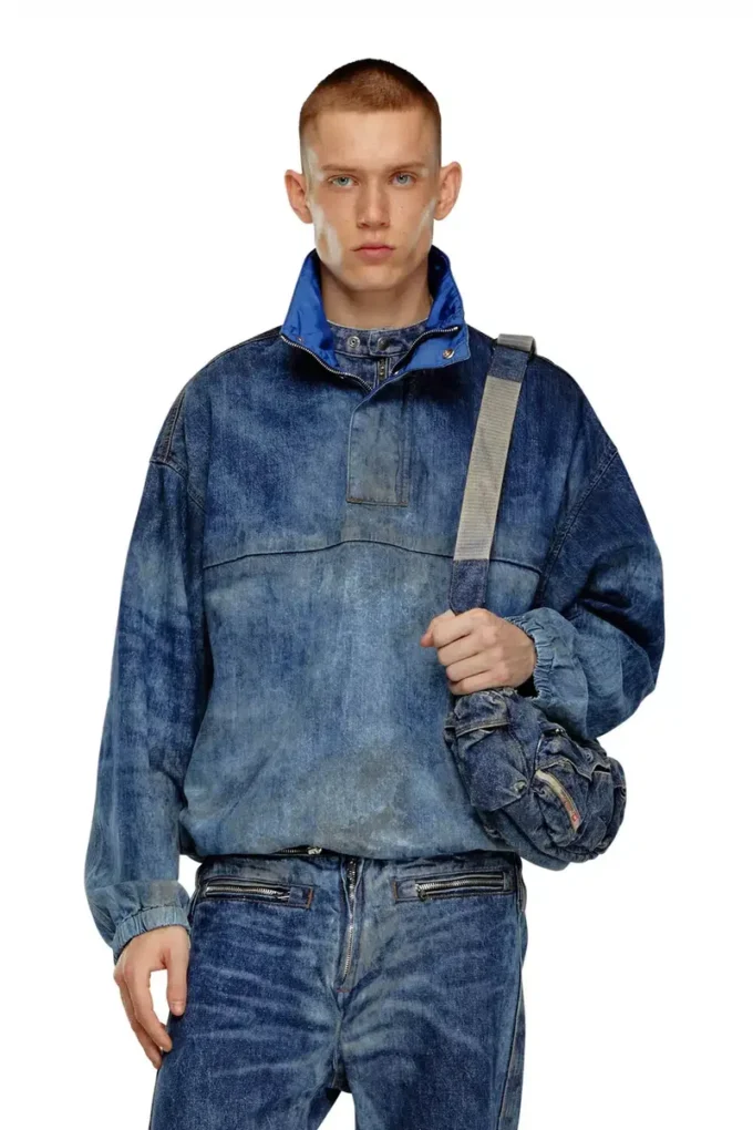 d-flow-fse Giacca pullover in denim effetto sporco d-flow-fse Giacca pullover in denim effetto sporco