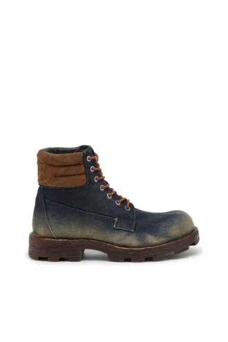 d-hammer lace up Stivali D-Hammer-Combat in denim e pelle scamosciata