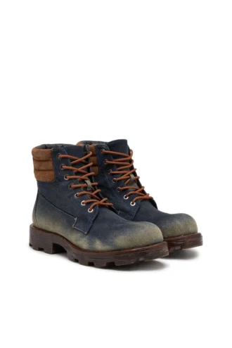 d-hammer lace up Stivali D-Hammer-Combat in denim e pelle scamosciata