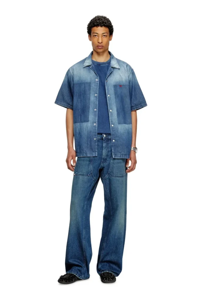 d-nabil-d Camicia da bowling in denim effetto contrasto