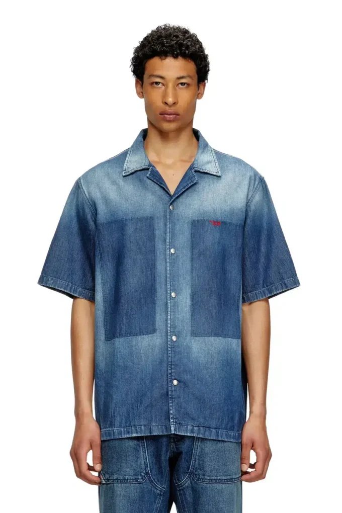 d-nabil-d Camicia da bowling in denim effetto contrasto